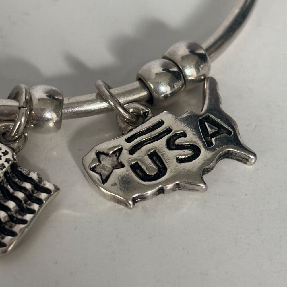 Patriotic Charm Bracelet Cuff Liberty Bell Flag Statue of Liberty American Flag - Picture 2 of 7